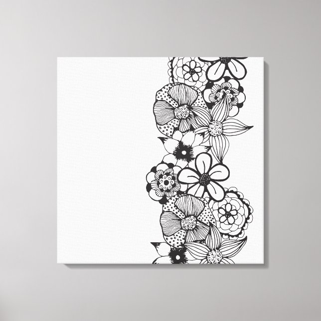 Black and White Floral Outline Canvas Print (Front)