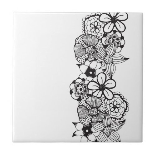 Black and White Floral Outline Tile