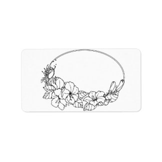 Black and White Floral Oval Frame Address Label