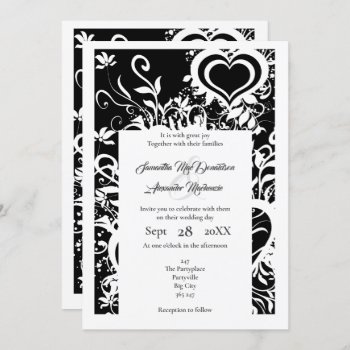 Black And White Floral Paper Cut Wedding Invitation by personalized_wedding at Zazzle