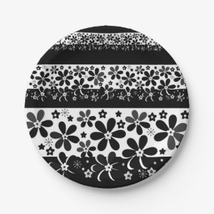 Black and white floral paper plates