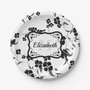 Black and White Floral Paper Plates