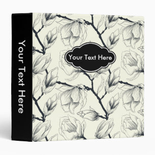Black and White Floral Pattern 3 Ring Binder