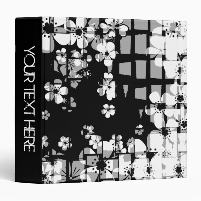 Black and white floral pattern and modern design binder (Front/Spine)