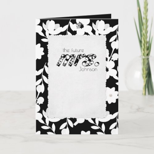 black and white floral pattern bridal shower card