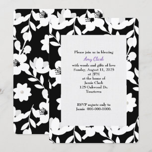 black and white floral pattern bridal shower invitation