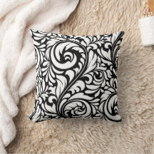 Black and White Floral Pattern Cushion