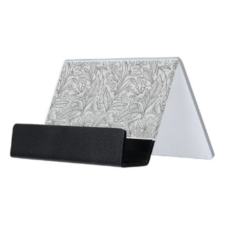 Black and White Floral Pattern Desk Business Card Holder