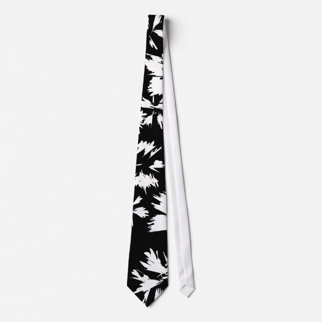 Black and white floral pattern. Funky. Neck Tie (Front)