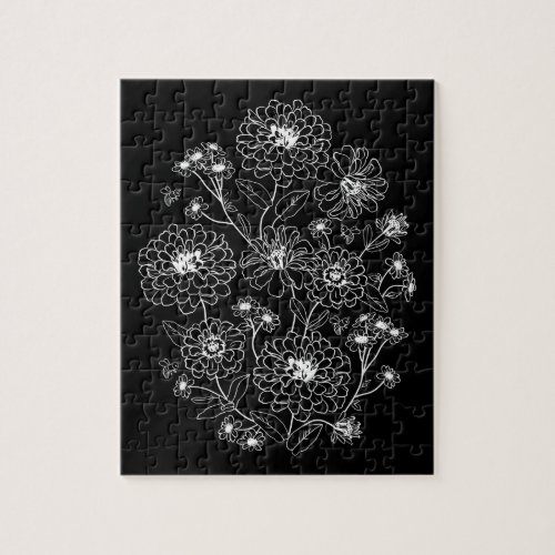 Black and white floral pattern jigsaw puzzle