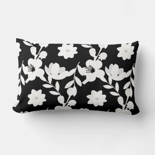 black and white floral pattern lumbar pillow
