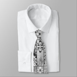 Black and white floral pattern neck tie