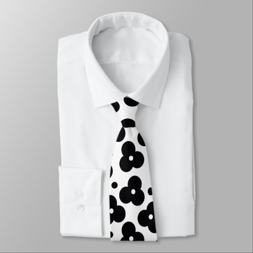 Black and white floral pattern neck tie