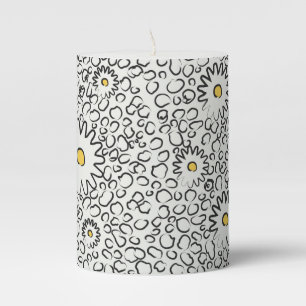 black and white floral pattern pillar candle