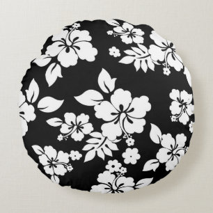 Black and white floral pattern round pillow