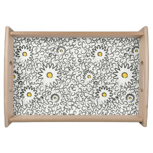 black and white floral pattern serving tray