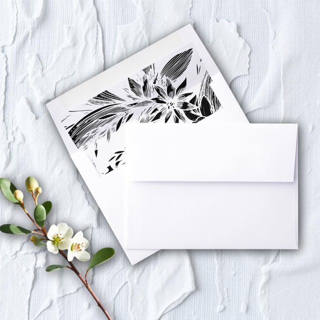Black and white floral pattern wedding envelope liner (Creator Uploaded)