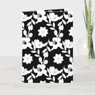 Black and white floral pattern with pearls card