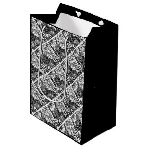 Black And White Floral Patterned Drawing Medium Gift Bag