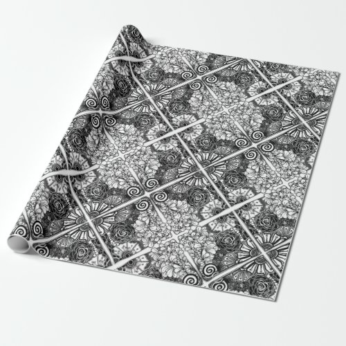 Black And White Floral Patterned Drawing Wrapping Paper