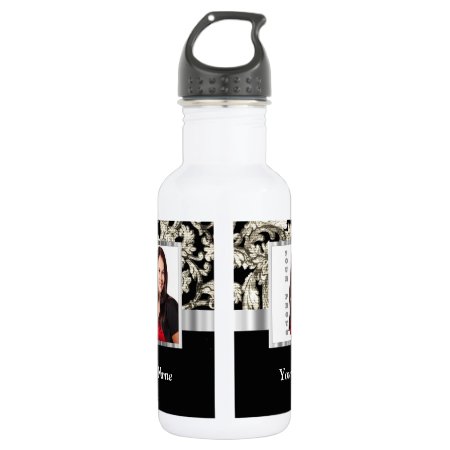 Black And White Floral Photo Template Water Bottle