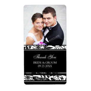 Black and White Floral Photo Wedding Labels