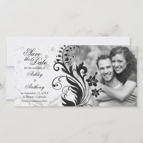 Black and White Floral Photo Wedding Save the Date