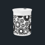 Black and white floral Pitcher<br><div class="desc">Elegant folk inspired pattern with flowers and leaves</div>