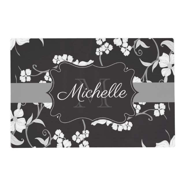 Black and White Floral Placemat (Front)