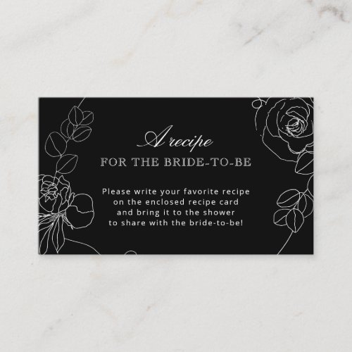 Black and White Floral Please Bring A Recipe  Enclosure Card