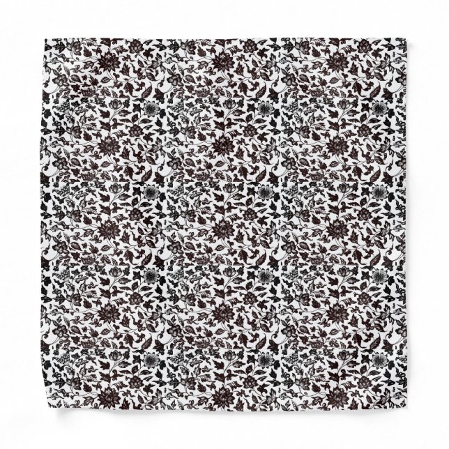 Black and White Floral Pocket Square Bandana (Front)