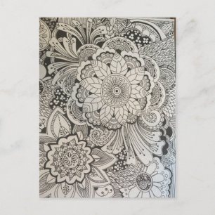 Black and white floral postcard