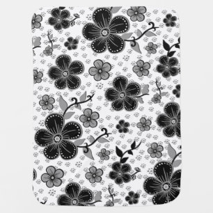 Black and White Floral Print Baby Blanket