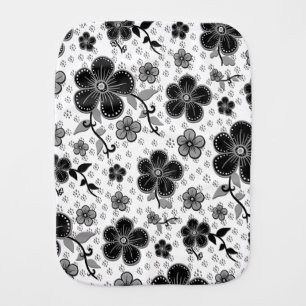 Black and White Floral Print Baby Burp Cloth