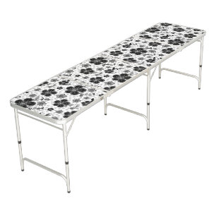 Black and White Floral Print Beer Pong Table