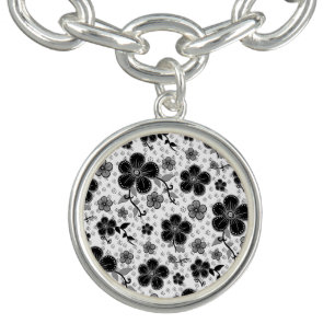 Black and White Floral Print Bracelet