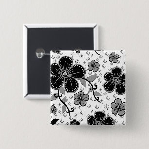 Black and White Floral Print Button
