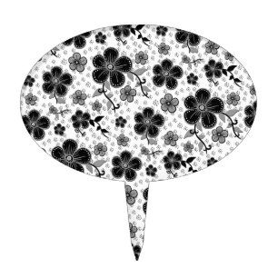 Black and White Floral Print Cake Topper