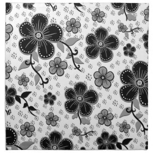Black and White Floral Print Cloth Napkin