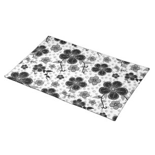Black and White Floral Print Cloth Placemat