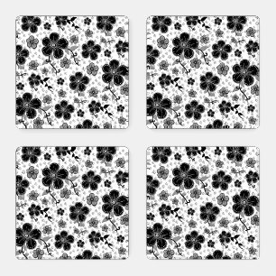 Black and White Floral Print Coaster Set