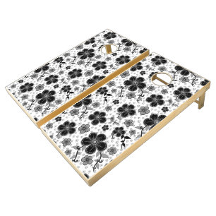 Black and White Floral Print Cornhole Set