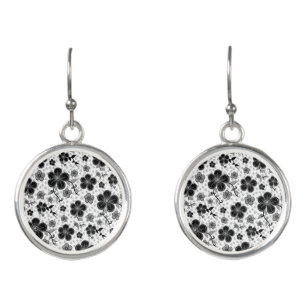 Black and White Floral Print Earrings