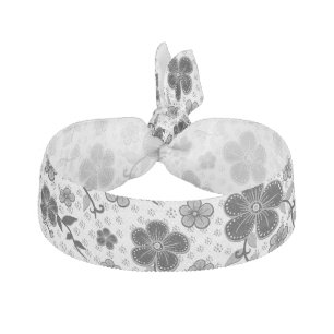 Black and White Floral Print Elastic Hair Tie