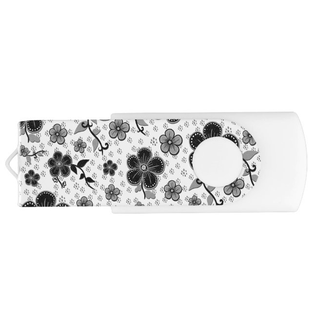 Black and White Floral Print Flash Drive (Back)