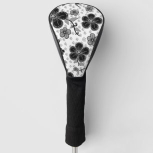 Black and White Floral Print Golf Head Cover