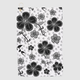Black and White Floral Print Golf Towel