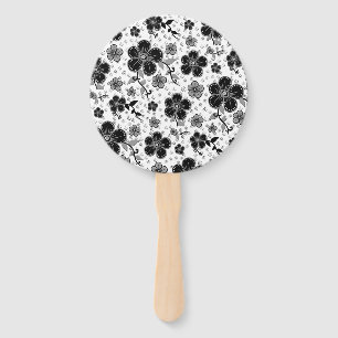 Black and White Floral Print Hand Fan