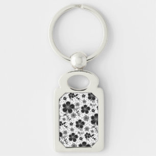Black and White Floral Print Keychain