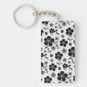 Black and White Floral Print Keychain